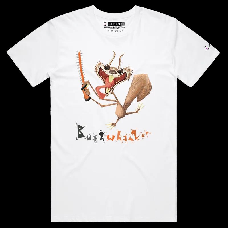 VOICEART White Male Regular Crazy Squirrel with a Chainsaw Funny Animals T-Shirt Premium Quality Graphic Bush Trimmer Tee