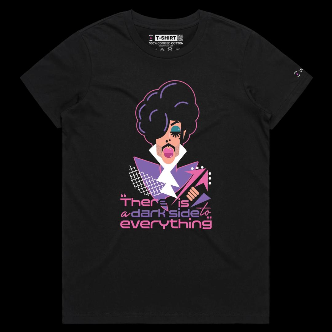 VOICEART Black Female Regular Prince Dark Side Quote T-Shirt with Premium Quality Graphic Design Music Iconic Superstar Tee