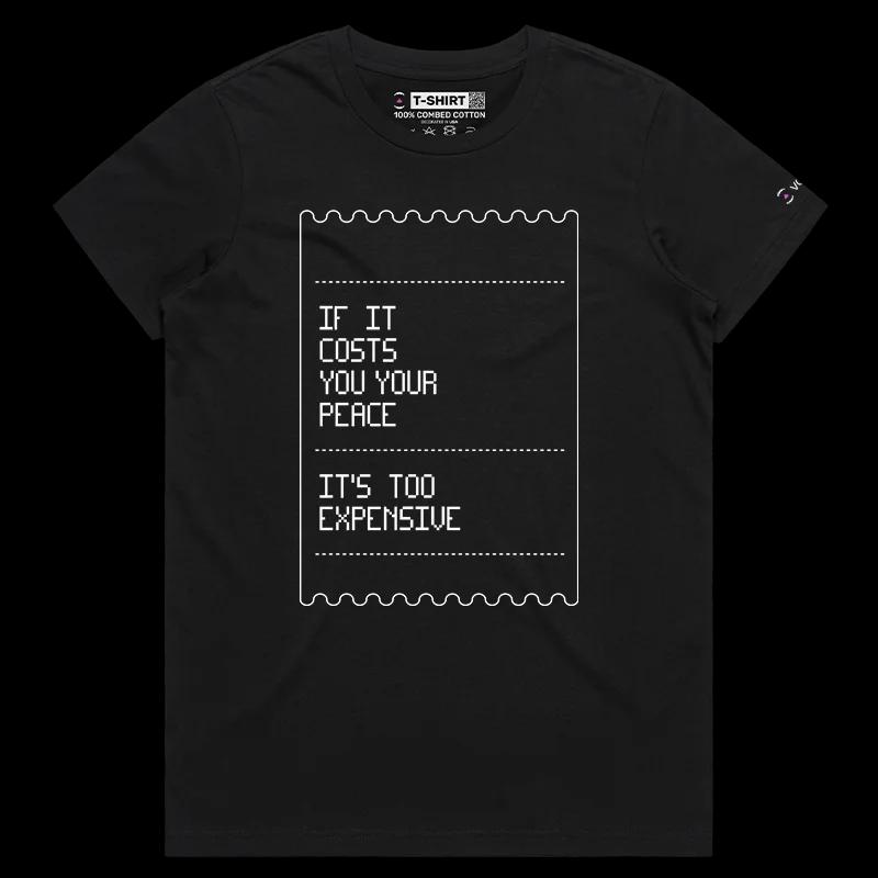 VOICEART Black Female Regular Paulo Coelho Clever Quote T-Shirt with Premium Quality Design Expensive Peace Lifestyle Tee