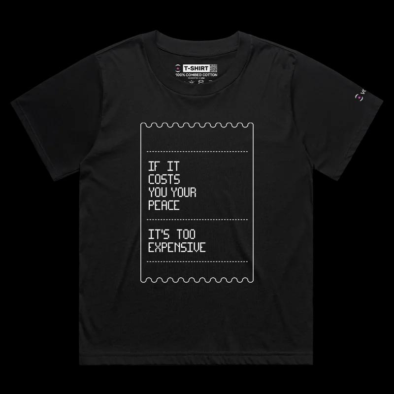 VOICEART Black Female Loose Paulo Coelho Clever Quote T-Shirt with Premium Quality Design Expensive Peace Lifestyle Tee