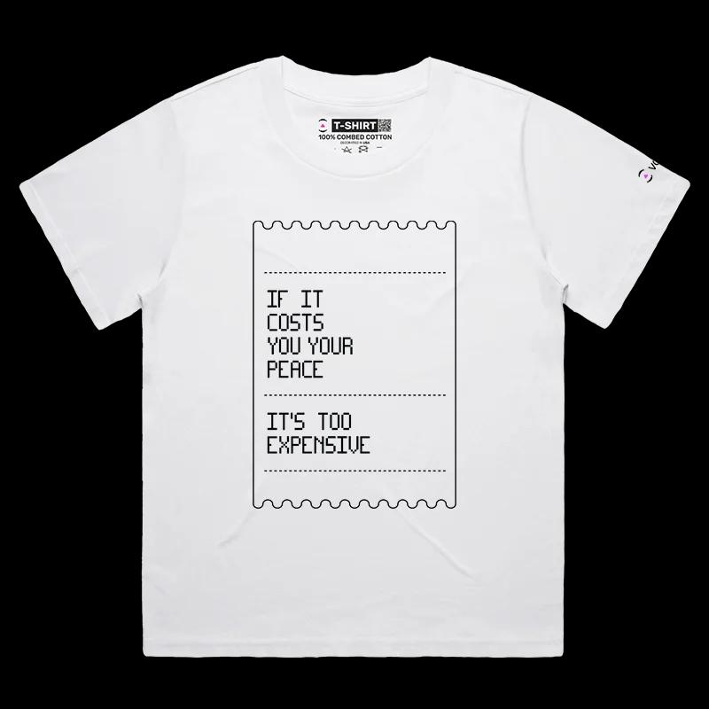 VOICEART White Female Loose Paulo Coelho Clever Quote T-Shirt with Premium Quality Design Expensive Peace Lifestyle Tee