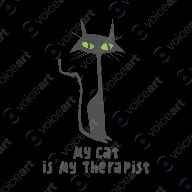 VOICEART Black Watermark Black Cat as a Therapist Funny Animals T-Shirt with Premium Graphic Design Clever Wordplay Tee