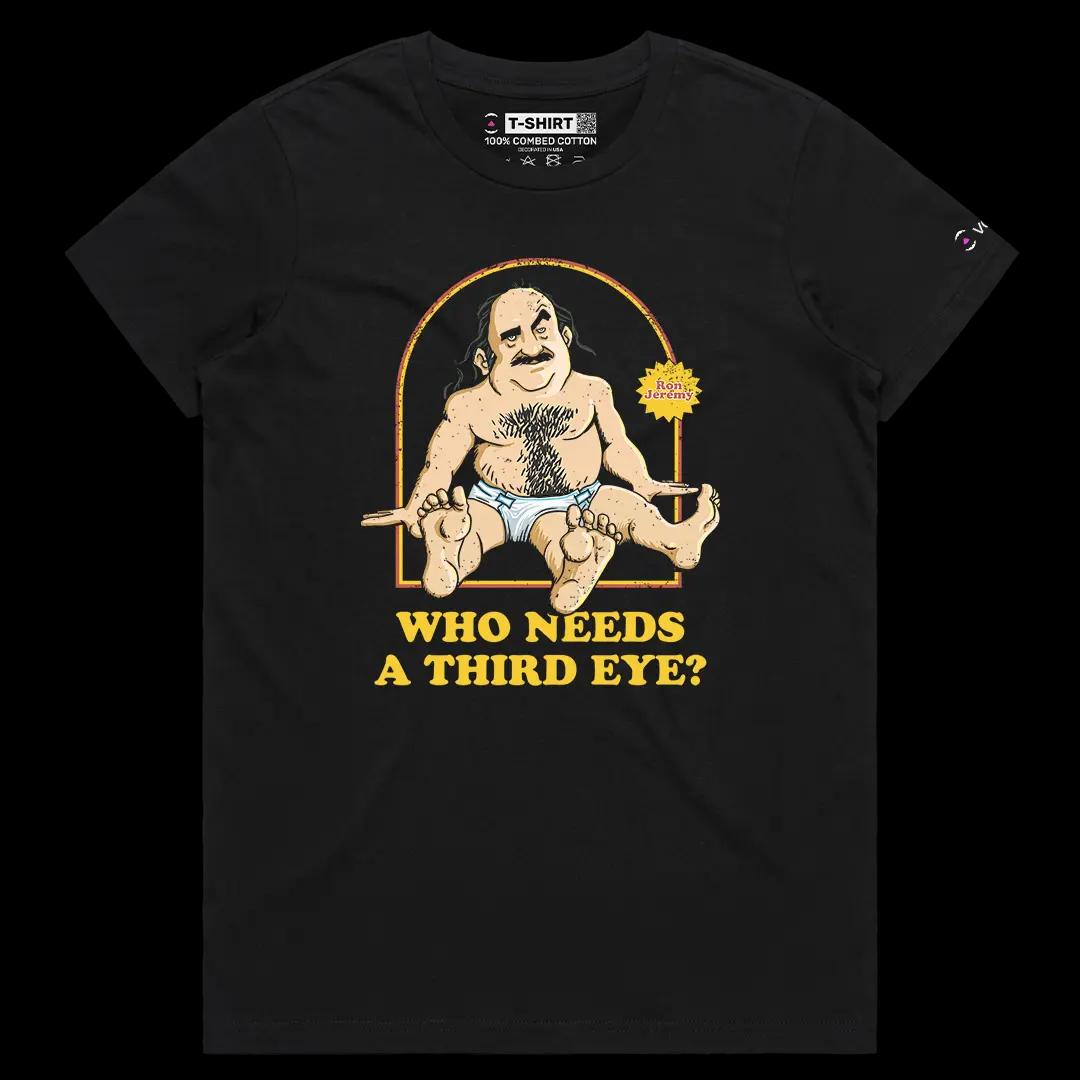 VOICEART Black Female Regular Ron Jeremy Funny T-Shirt Premium Graphic Adult Movies Star Tee with Dark Humor Play on Words