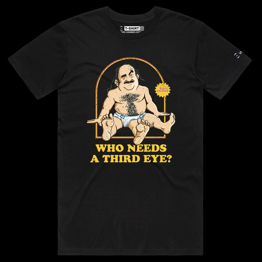 VOICEART Black Male Regular Ron Jeremy Funny T-Shirt Premium Graphic Adult Movies Star Tee with Dark Humor Play on Words