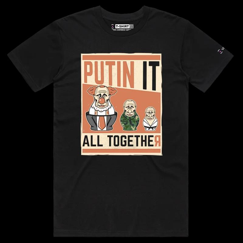 VOICEART Black Male Regular Vladimir Putin Funny Political T-Shirt with Premium Graphic Design Clowning Russian Dolls Tee