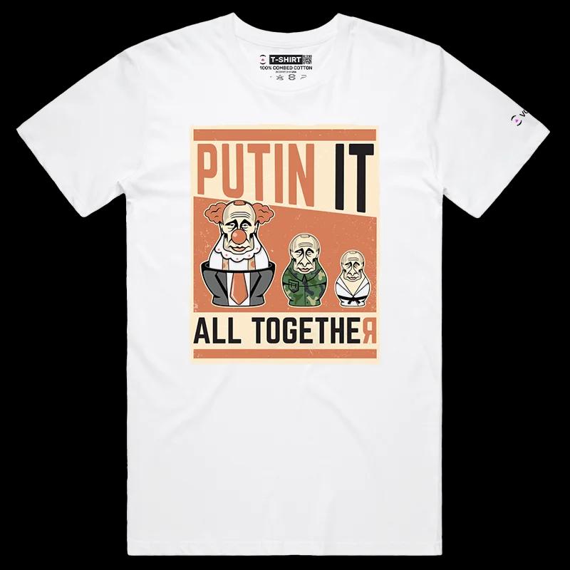 VOICEART White Male Regular Vladimir Putin Funny Political T-Shirt with Premium Graphic Design Clowning Russian Dolls Tee