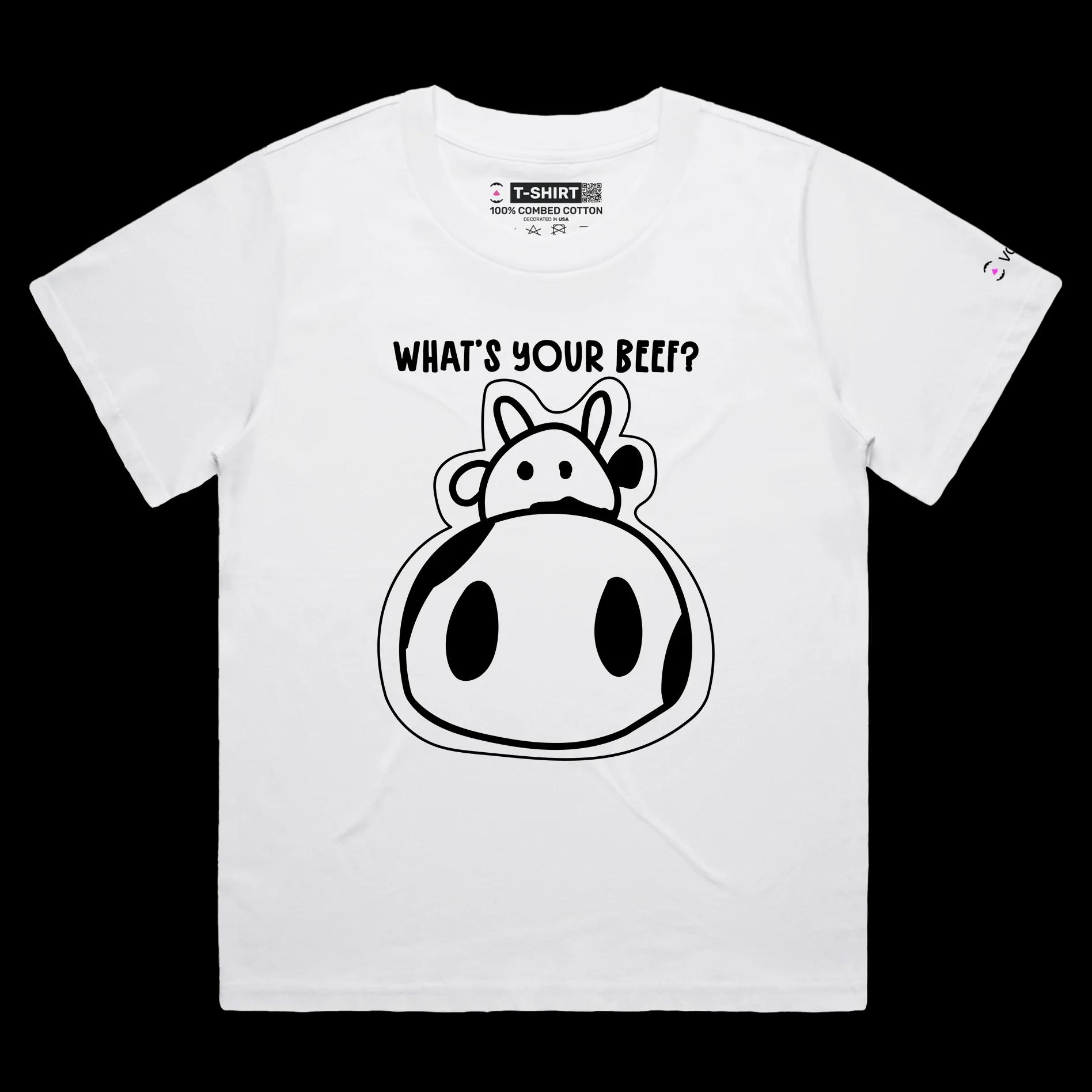 VOICEART White Female Loose Angry Cow with an Attitude Funny Animals Shirt Premium Quality Graphic What's Your Beef Tee v1