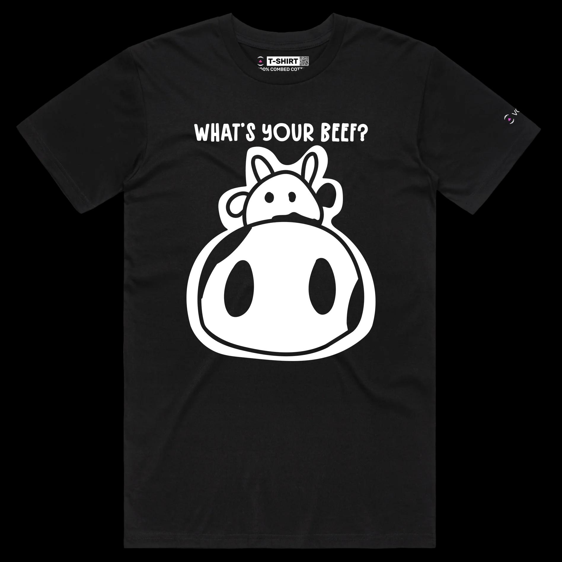 VOICEART Black Male Regular Angry Cow with an Attitude Funny Animals Shirt Premium Quality Graphic What's Your Beef Tee v1