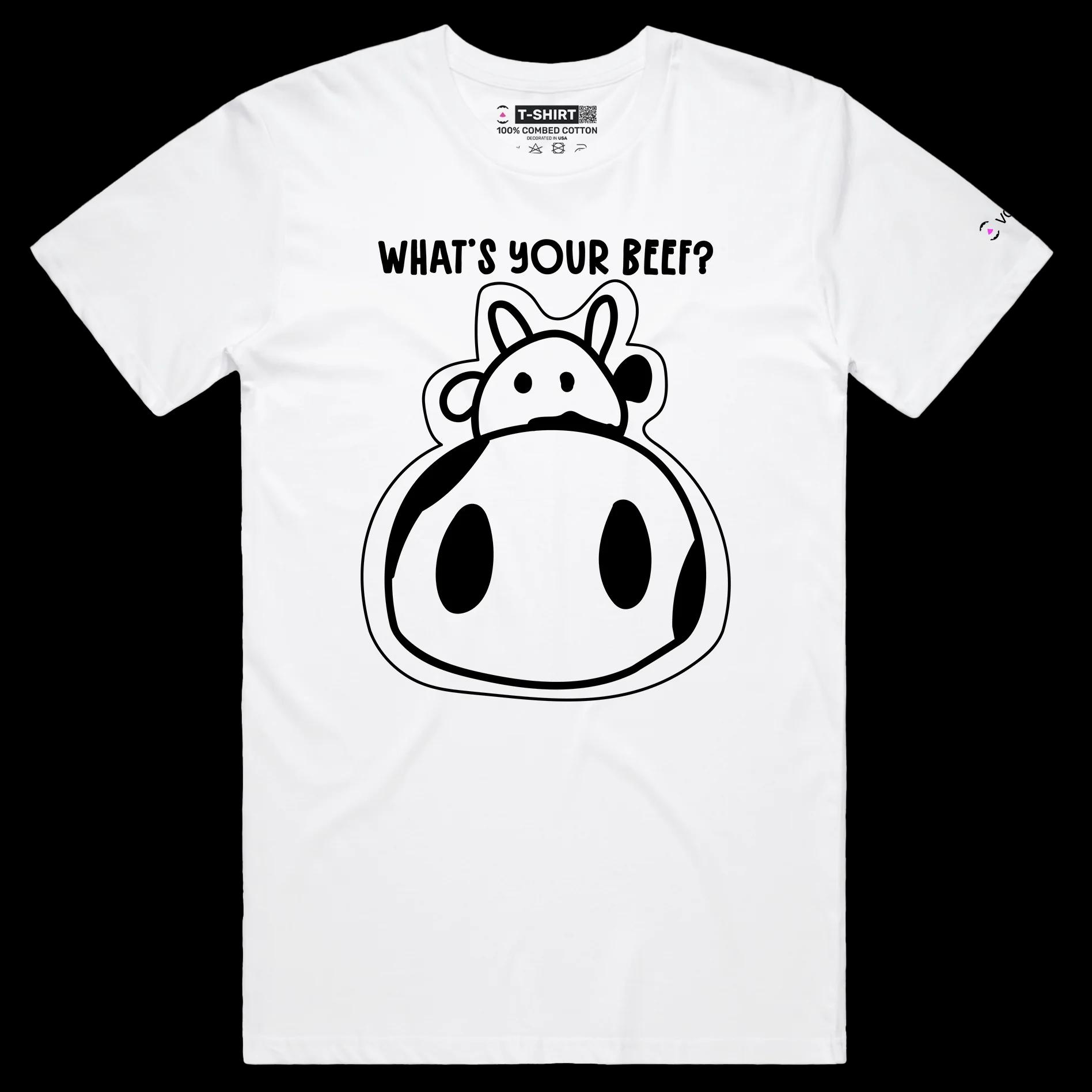 VOICEART White Male Regular Angry Cow with an Attitude Funny Animals Shirt Premium Quality Graphic What's Your Beef Tee v1