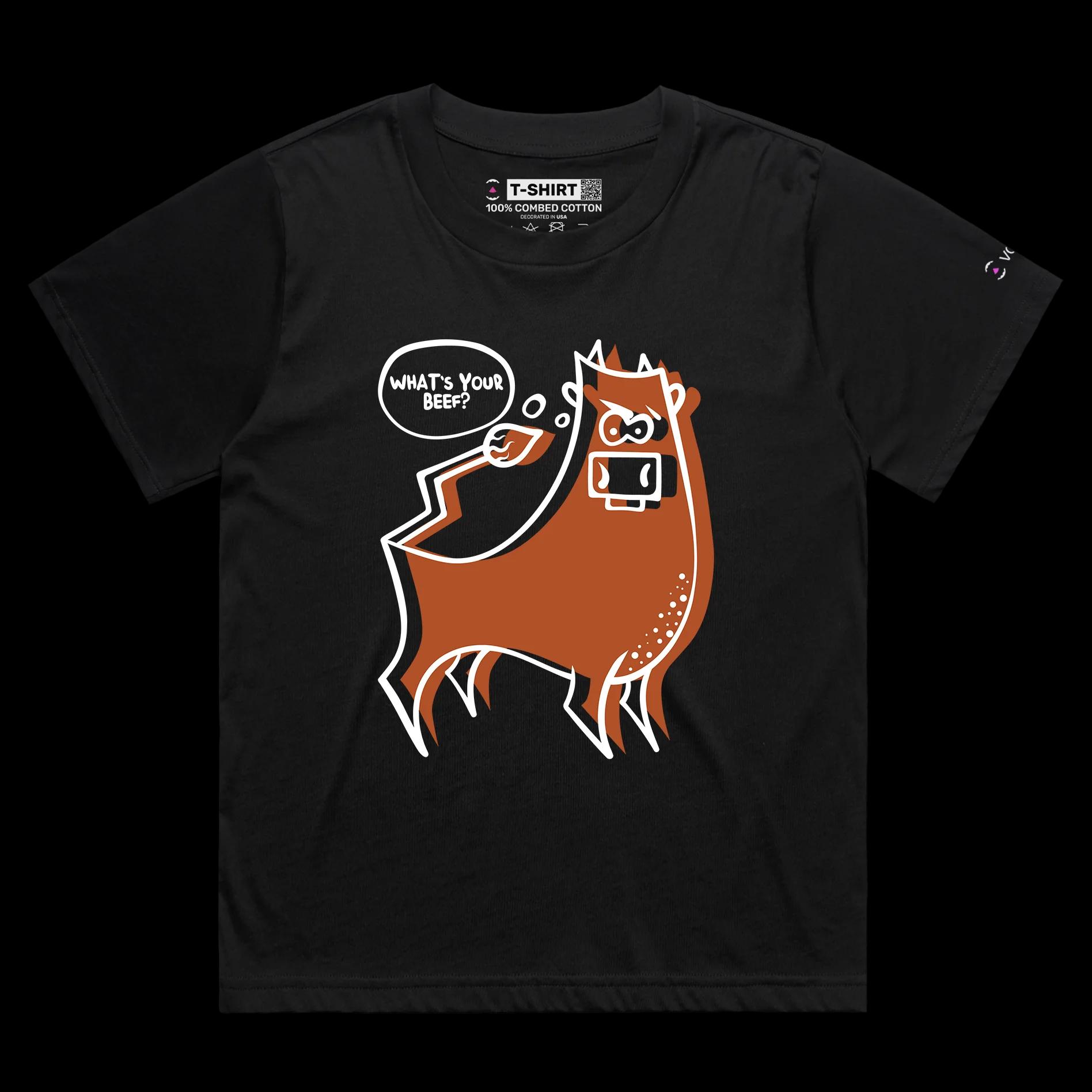 VOICEART Black Female Loose Angry Cow with an Attitude Funny Animals Shirt Premium Quality Graphic What's Your Beef Tee v2