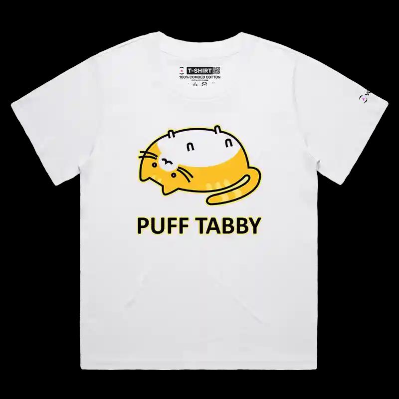 VOICEART White Female Loose Chubby Cat Funny Animals T-Shirt with Premium Quality Graphic Clever Pets Tee with Wordplay