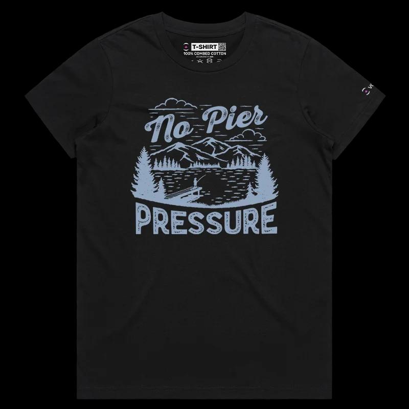 VOICEART Black Female Regular A Man Catching Fish Funny Shirt Premium Graphic Fishing in The Lake Wordplay Tee for Fishermans
