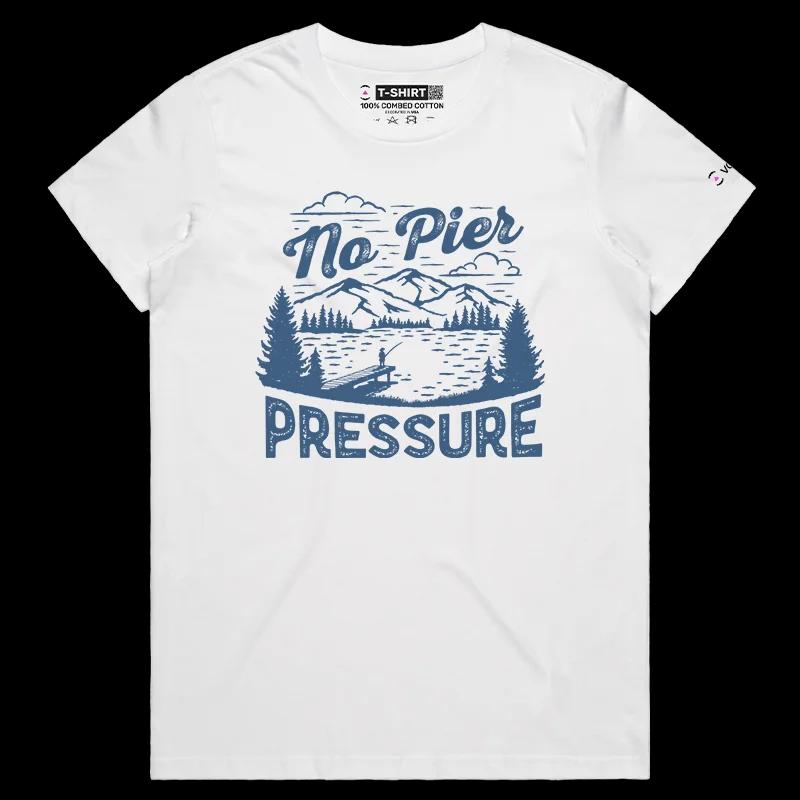 VOICEART White Female Regular A Man Catching Fish Funny Shirt Premium Graphic Fishing in The Lake Wordplay Tee for Fishermans