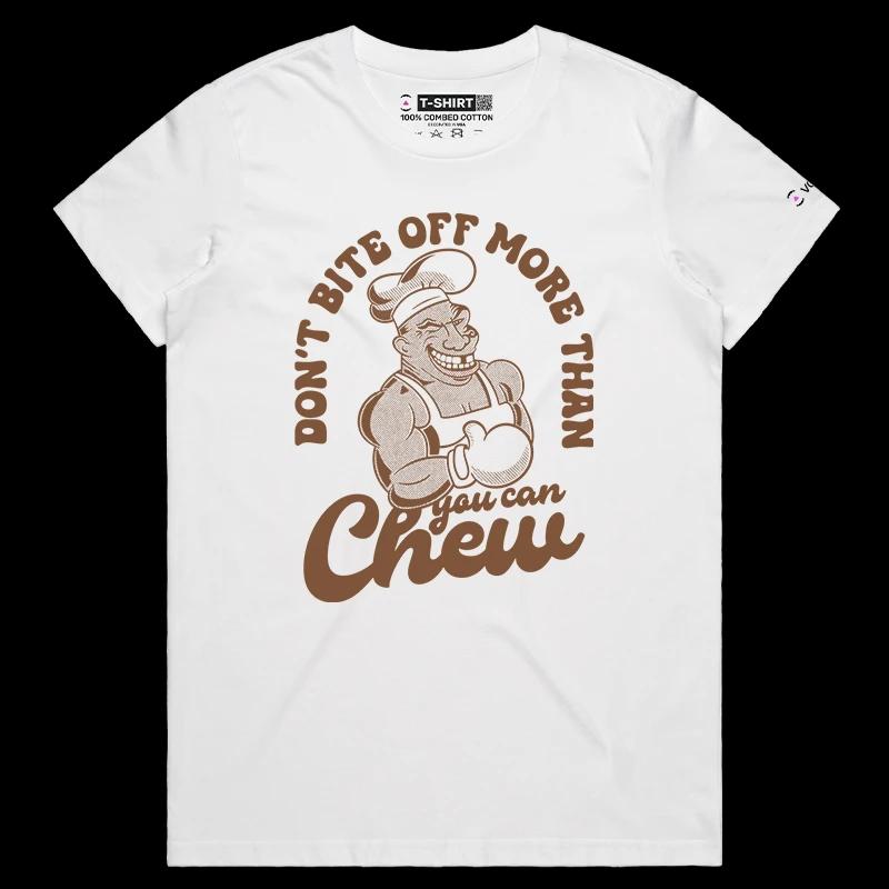 VOICEART White Female Regular Chew On This Boxing Legend Mike Tyson Sports Premium Design Graphic T-Shirt