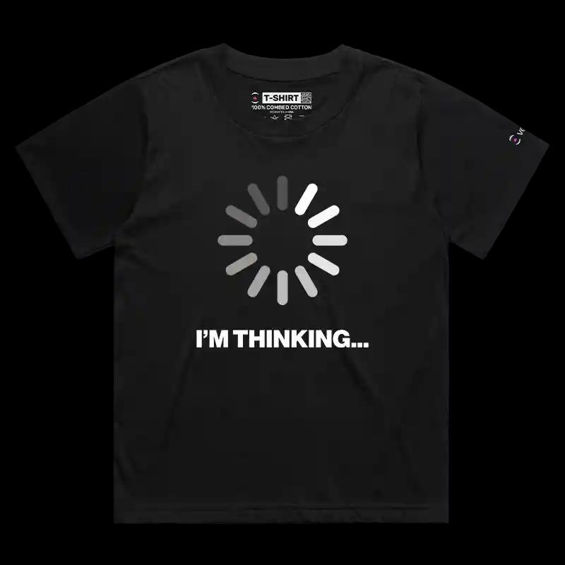 VOICEART Black Female Loose I Am Thinking Funny T-Shirt Premium Quality Graphic Buffering Dad Jokes Short Sleeve Tee