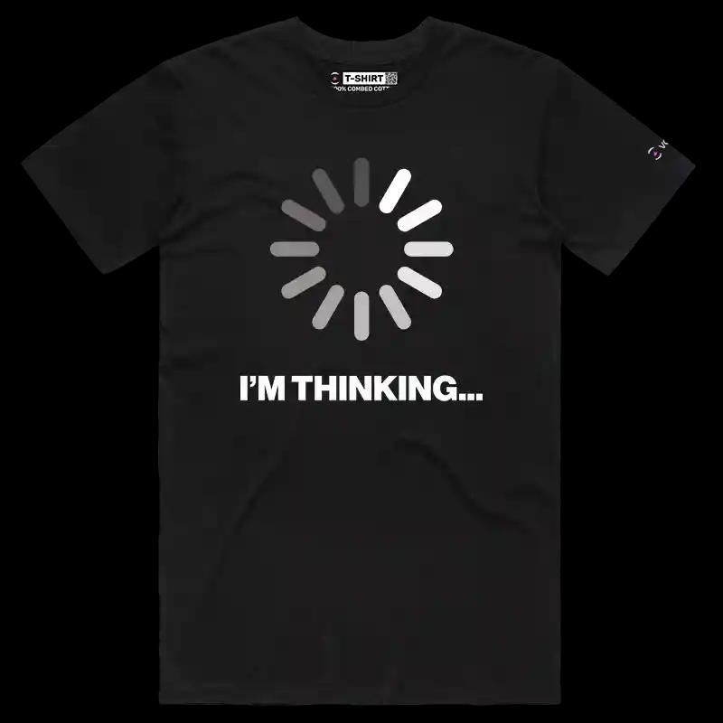 VOICEART Black Male Regular I Am Thinking Funny T-Shirt Premium Quality Graphic Buffering Dad Jokes Short Sleeve Tee