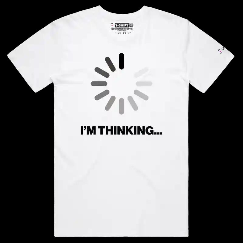 VOICEART White Male Regular I Am Thinking Funny T-Shirt Premium Quality Graphic Buffering Dad Jokes Short Sleeve Tee