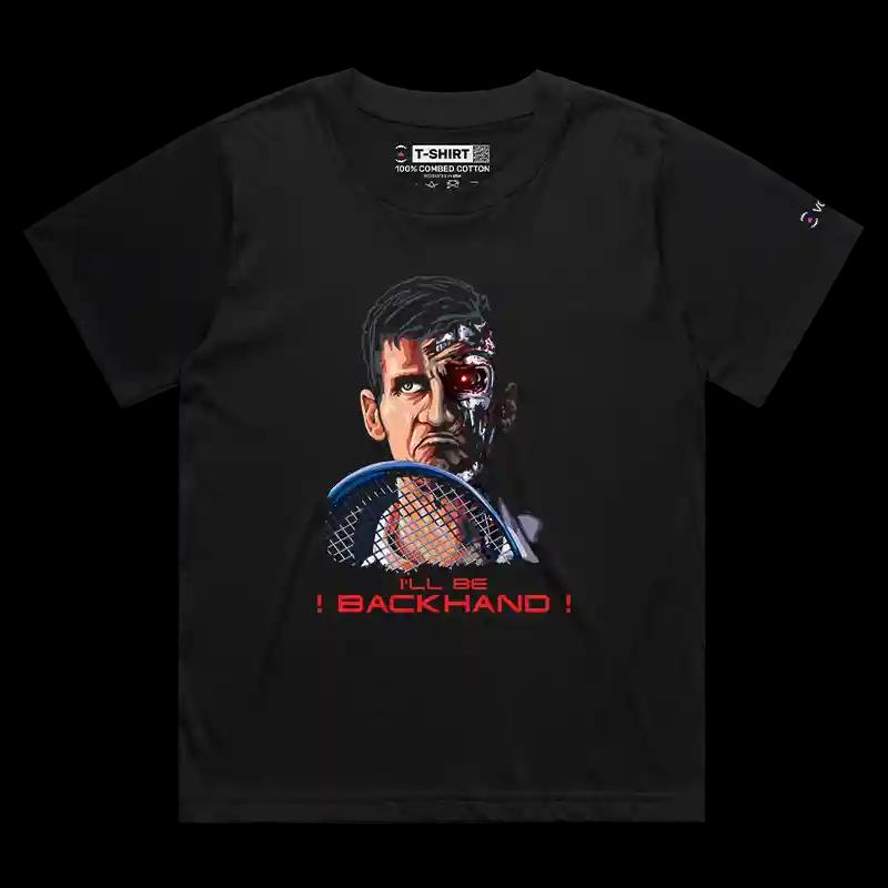 VOICEART Black Female Loose Djokovic Terminator Funny Graphic Sports Tee Premium Design Best Return Tennis T-Shirt