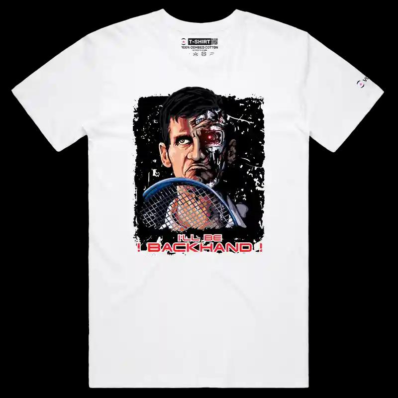 VOICEART White Male Regular Djokovic Terminator Funny Graphic Sports Tee Premium Design Best Return Tennis T-Shirt