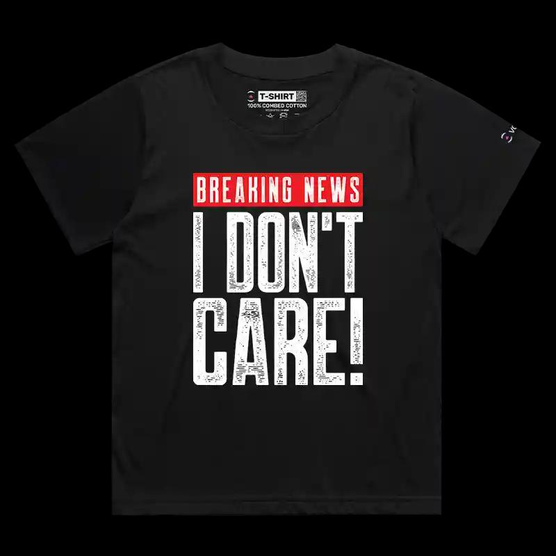 VOICEART Black Female Loose Breaking News I Dont Care Funny Sarcasm Graphic T-Shirt Sarcastic Jokes Short Sleeve Tee