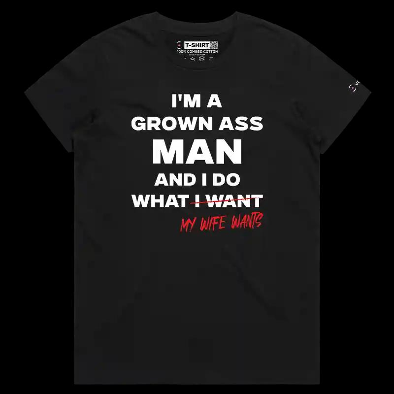 VOICEART Black Female Regular I Do What My Wife Wants Funny T-Shirt Premium Graphic Sarcastic Husband Jokes Humor Tee for Men