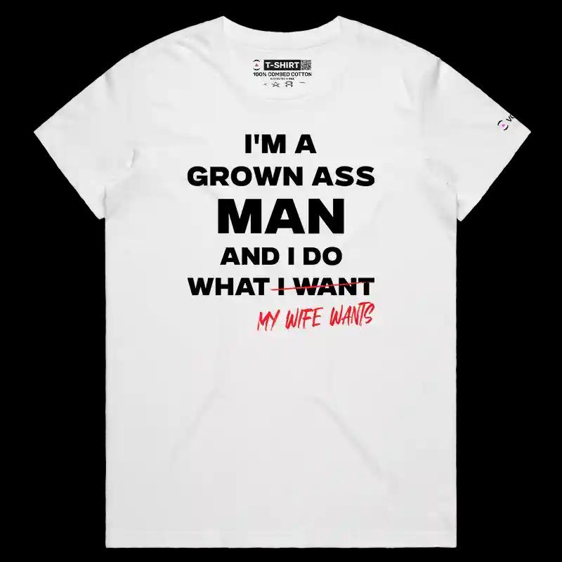VOICEART White Female Regular I Do What My Wife Wants Funny T-Shirt Premium Graphic Sarcastic Husband Jokes Humor Tee for Men