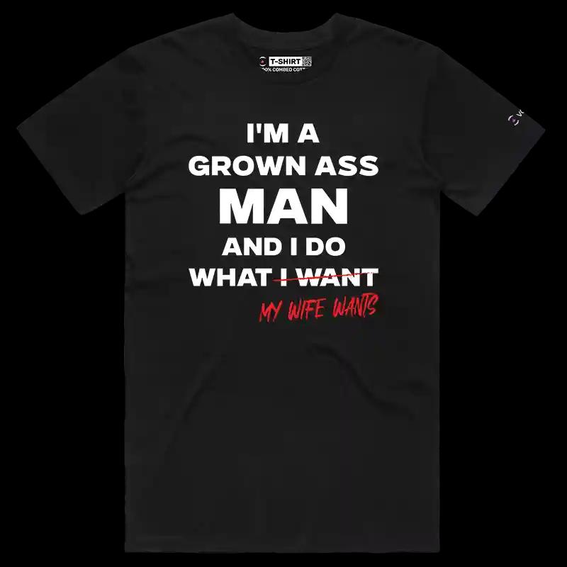 VOICEART Black Male Regular I Do What My Wife Wants Funny T-Shirt Premium Graphic Sarcastic Husband Jokes Humor Tee for Men