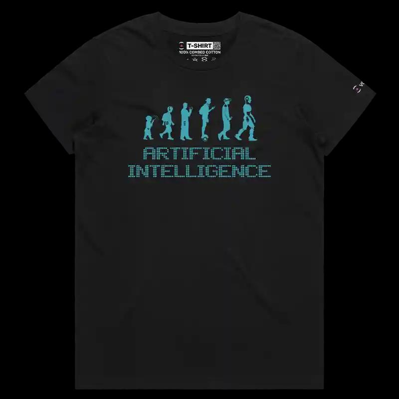 VOICEART Black Female Regular AI Evolution Funny T-Shirt with Premium Graphic Technology Uprise Clever Tee for Men Women Tee