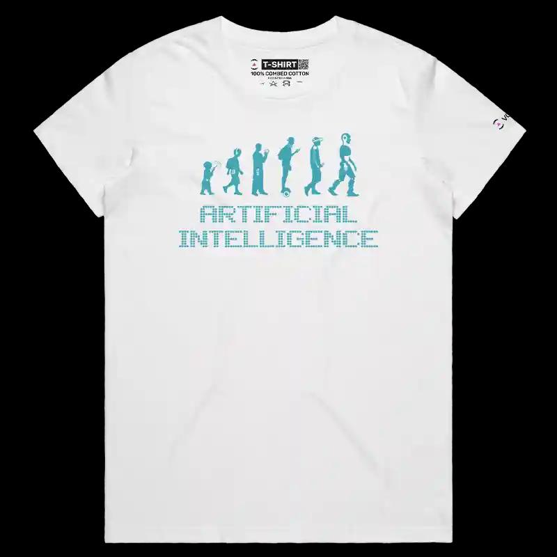 VOICEART White Female Regular AI Evolution Funny T-Shirt with Premium Graphic Technology Uprise Clever Tee for Men Women Tee