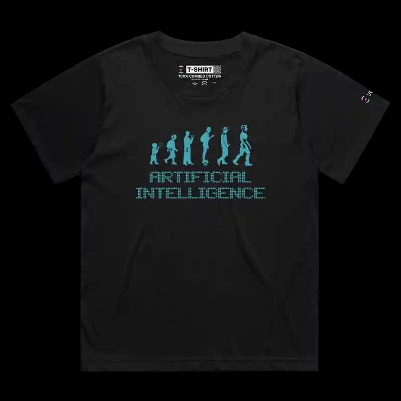 VOICEART Black Female Loose AI Evolution Funny T-Shirt with Premium Graphic Technology Uprise Clever Tee for Men Women Tee
