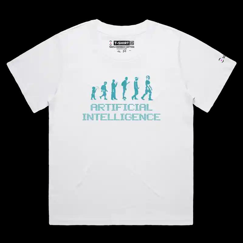 VOICEART White Female Loose AI Evolution Funny T-Shirt with Premium Graphic Technology Uprise Clever Tee for Men Women Tee