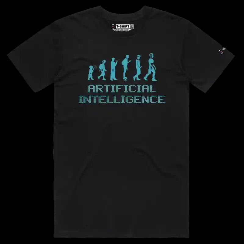 VOICEART Black Male Regular AI Evolution Funny T-Shirt with Premium Graphic Technology Uprise Clever Tee for Men Women Tee