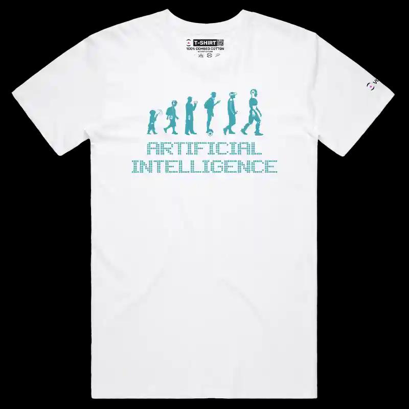 VOICEART White Male Regular AI Evolution Funny T-Shirt with Premium Graphic Technology Uprise Clever Tee for Men Women Tee