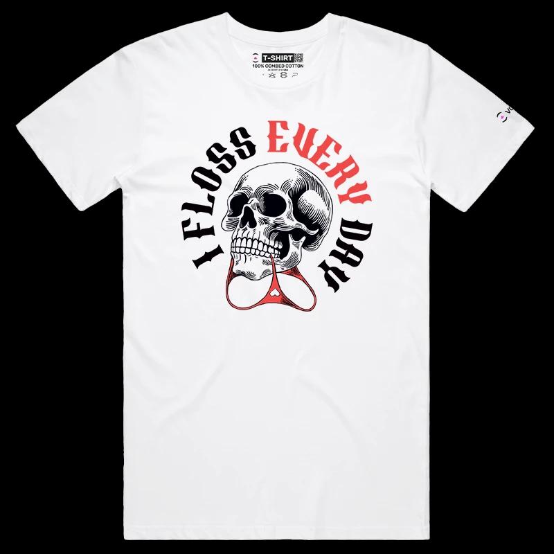 VOICEART White Male Regular Skeleton Flosser Funny T-Shirt with Premium Graphics Lazy Bones Skull Tee with Wordplay