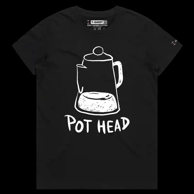 VOICEART Black Female Regular VOICEART Pot Head Coffee Maker Funny T-Shirt Premium Rise Shine Wordplay Tee Men and Women