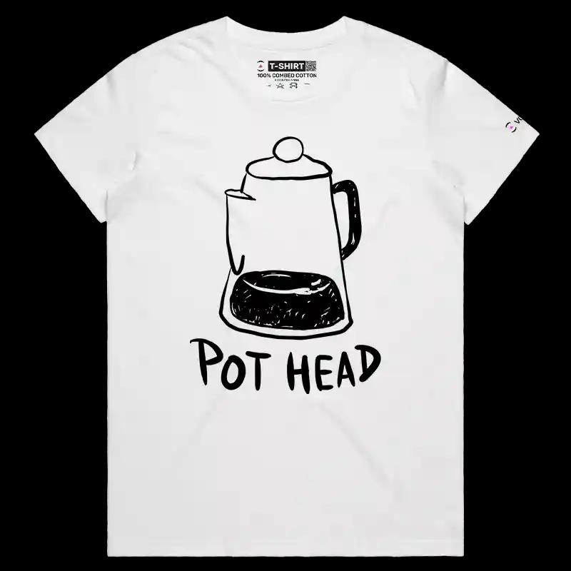 VOICEART White Female Regular VOICEART Pot Head Coffee Maker Funny T-Shirt Premium Rise Shine Wordplay Tee Men and Women