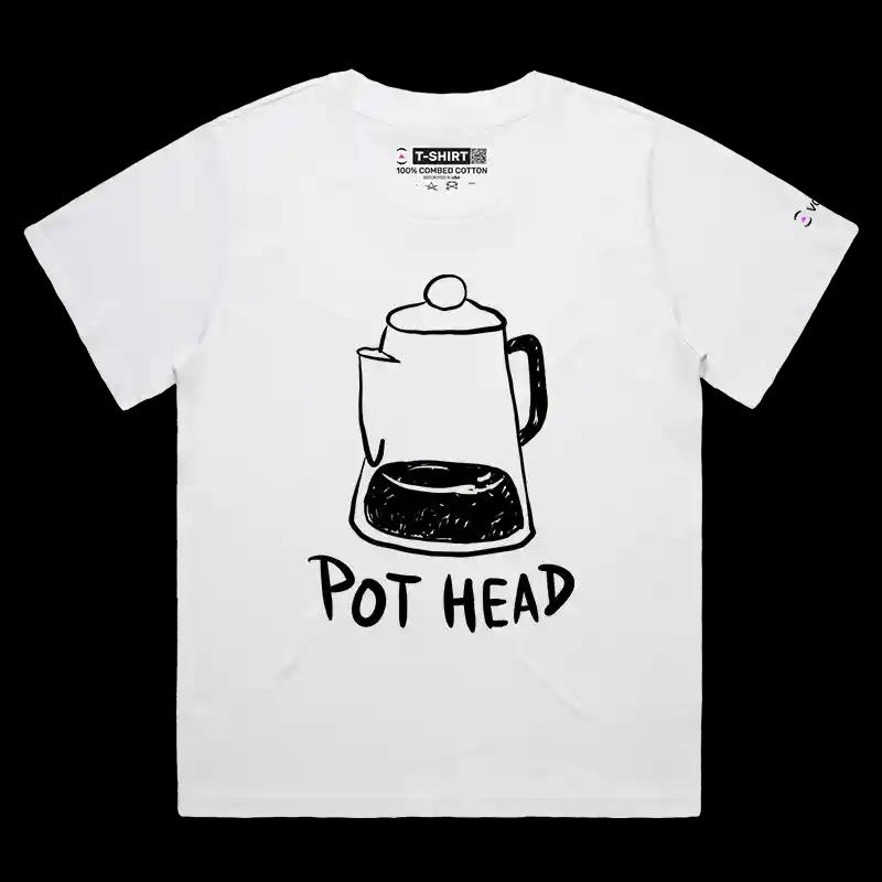 VOICEART White Female Loose VOICEART Pot Head Coffee Maker Funny T-Shirt Premium Rise Shine Wordplay Tee Men and Women