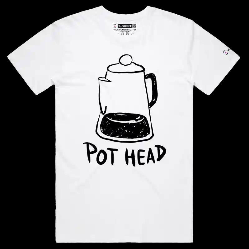 VOICEART White Male Regular VOICEART Pot Head Coffee Maker Funny T-Shirt Premium Rise Shine Wordplay Tee Men and Women
