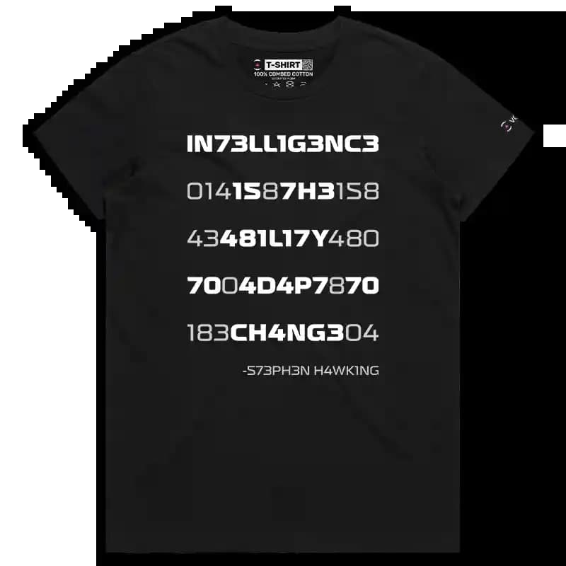 VOICEART Black Female Regular Coded Words and Numbers Typography IT T-Shirt Premium Graphics Digits and Letters Wordplay Tee