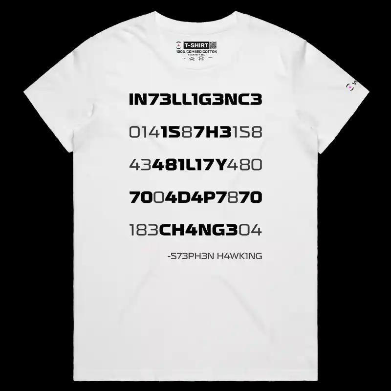 VOICEART White Female Regular Coded Words and Numbers Typography IT T-Shirt Premium Graphics Digits and Letters Wordplay Tee