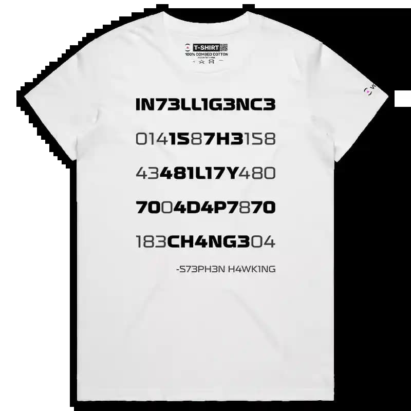 VOICEART White Female Regular Coded Words and Numbers Typography IT T-Shirt Premium Graphics Digits and Letters Wordplay Tee