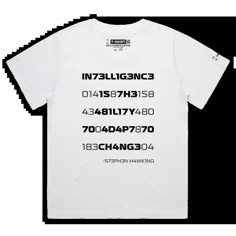 VOICEART White Female Loose Coded Words and Numbers Typography IT T-Shirt Premium Graphics Digits and Letters Wordplay Tee