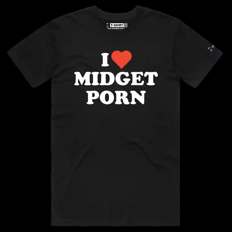VOICEART Black Male Regular I Love Midget Porn Funny T-Shirt Premium Dark Humor Jokes Memes Tee for Men and Women