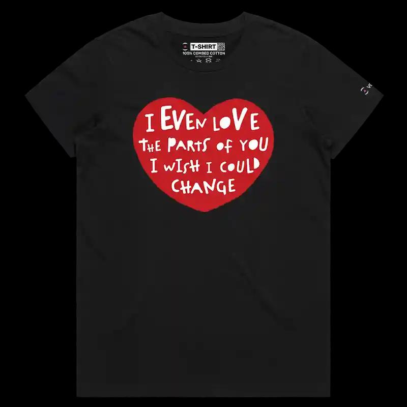 VOICEART Black Female Regular Heart Love Message Valentines Day T-Shirt Premium Boyfriend Girlfriend Gifts Relationship Tee