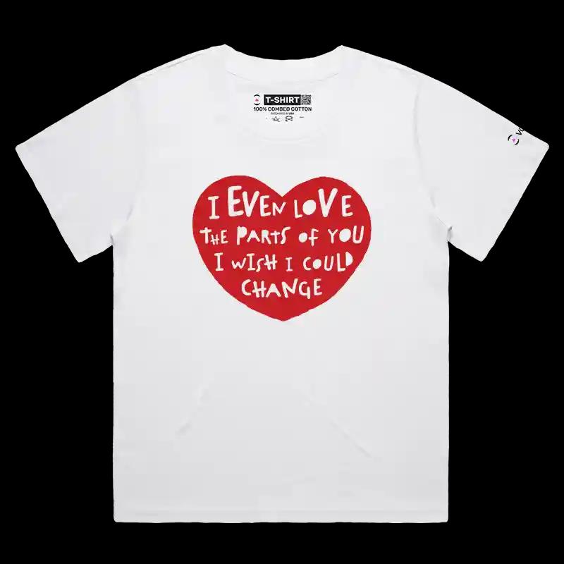 VOICEART White Female Loose Heart Love Message Valentines Day T-Shirt Premium Boyfriend Girlfriend Gifts Relationship Tee