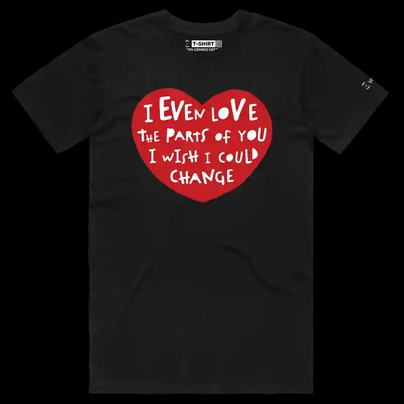 VOICEART Black Male Regular Heart Love Message Valentines Day T-Shirt Premium Boyfriend Girlfriend Gifts Relationship Tee