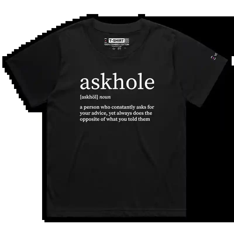 VOICEART Black Female Loose Askhole Funny Wordplay T-Shirt with Premium Graphics Memes and Jokes Tee for Men and Women