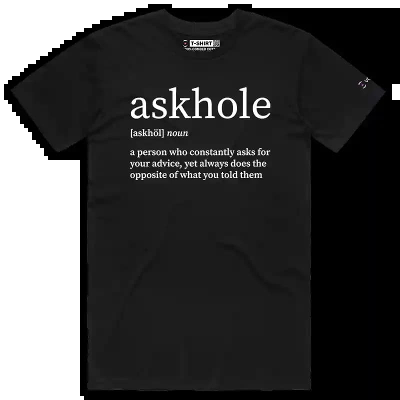 VOICEART Black Male Regular Askhole Funny Wordplay T-Shirt with Premium Graphics Memes and Jokes Tee for Men and Women