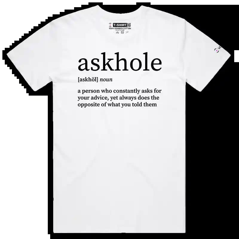 VOICEART White Male Regular Askhole Funny Wordplay T-Shirt with Premium Graphics Memes and Jokes Tee for Men and Women