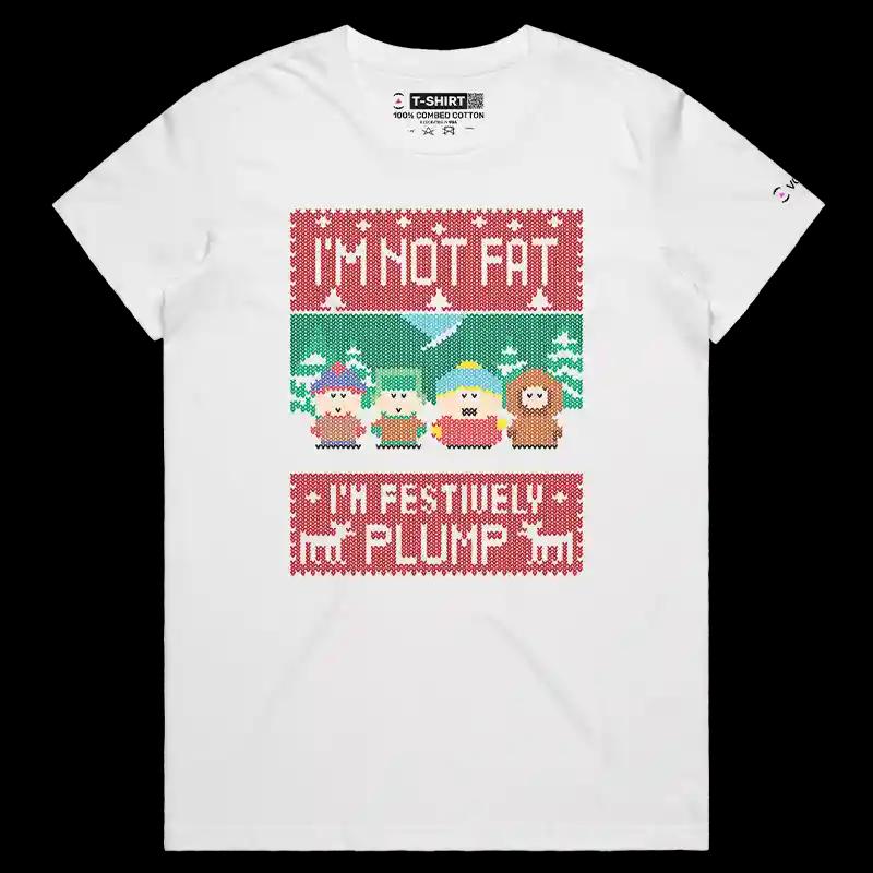 VOICEART White Female Regular I Am Festively Plump Funny TV Show T-Shirt Premium Dark Jokes Social Issues Sarcastic Tee